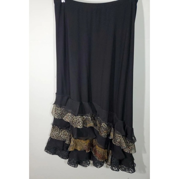 Not for Sale Dahnke Black Elastic Waist Animal Print Ruffles Long Maxi Skirt - Picture 6 of 9